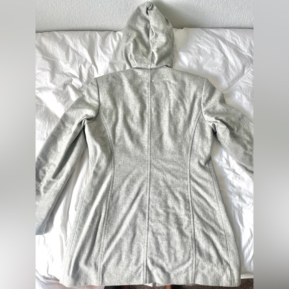 Miel sz S/M 38 Coat Hood Pockets Gray Wool Blend Unisex trench hidden buttons - Picture 2 of 9